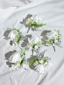 1件/6件皇家蓝新郎胸花男士腕花毕业别针西装婚礼鲜花派对装饰情人节配饰 - 寶藍色 - 查看 11