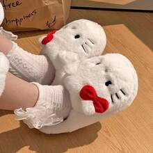 Sanrio 2 piezas Pantuflas de diseño de gato de felpa gruesa, antideslizantes, adecuadas para otoño/invierno, ideales para el hogar, dormitorio y niñas