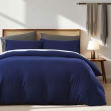 2PCS/3PCS Minimalist Style Duvet Cover Set(1 Duvet Cover+ 1/2 Pillowshams), No A Comforter,No Quilt, No Filling, Machine Washable Durable Summer Bedding Set, 100% Polyester And Lightweight Bedspread Set, Breathable, All-Season, Wonderful Room Decor, Holiday Gift - 深藍色 - 查看 3