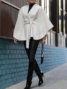 Women's Winter Solid Color Fabric Tie Waist Belt Bowknot Elegant Dating Formal Dinner Winter Shawl Winter Cape Winter Coat New Year Coat