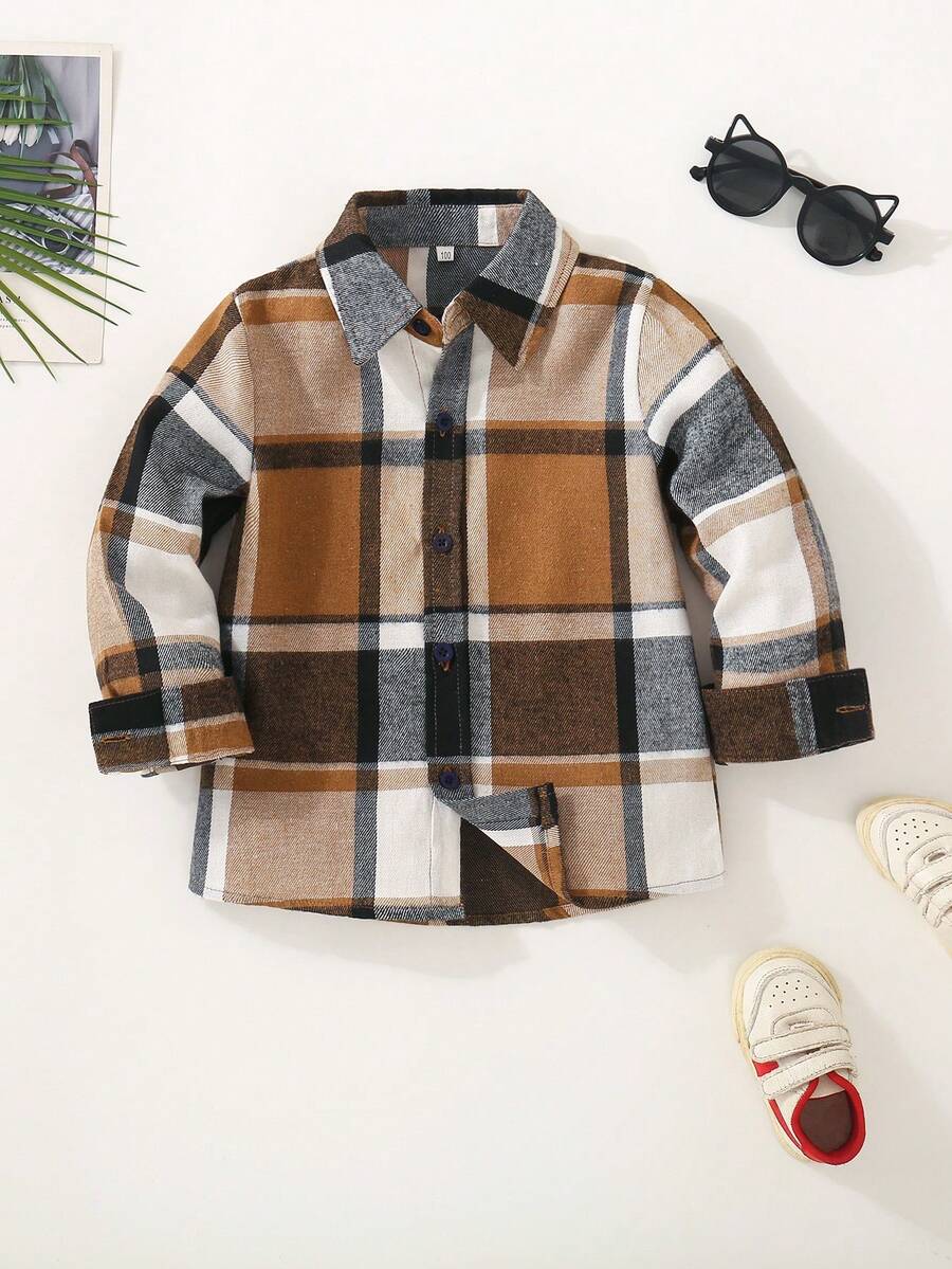 男童格子休闲长袖衬衫