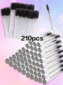Waloshow Bộ cọ nối mi cao cấp 210 món màu đen, giá sỉ, bao gồm cọ mi dùng một lần, cọ tăm bông siêu nhỏ, cọ mascara và cọ môi (70/140/210 món). - màu đen - Xem 2
