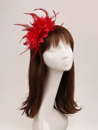 1Pc Women Fascinators Hats Tea Party Hats For Women Feather Pearl Veil Headband For Wedding Cocktail Dresses Accessories, Hair Band, Hair Hoop ,Hairband For Women