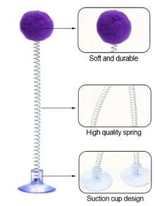 Random Color Suction Cup Cat Teaser Wand, Random Color Strong Suction Cup Cat Toy, Plush Ball + Spring Lollipop, Pet Toy, Suitable For Lively Play, Satisfy Cat's Nature, Multiple Styles, Suitable For Cats, Release Cat's Instinct