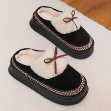 Womens Slippers Winter - Thick Flat Suede Shearling Shoes: Warm & Comfy Snow Shoes With Thick Soles, Short Boots Casual For Women - 黑色1 - 查看 3