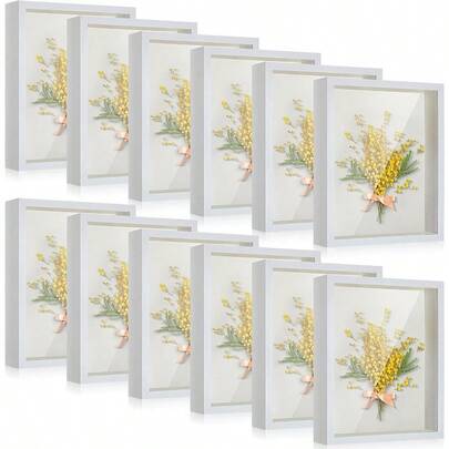 12 Pcs Shadow Box Bulk Display Case Plastic Shadow Box Picture Frame For Photos Flower Wedding Bouquets Pet Memorial Graduation Object Butterfly Tickets Wall Tabletop 5 X 7 Inch White