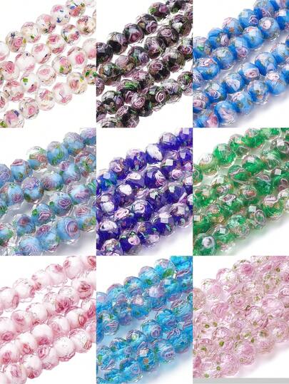 8毫米10颗透明玻璃琉璃珠，玫瑰花圆形散珠，多面切割，适用于珠宝制作、DIY手工项链、手链、耳环等工艺品配件