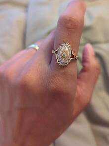 Tsnamer 1pc Vintage Mother Of Pearl Ring Anniversary Wedding Ring Statement Ring Promise Ring Jewelry Gifts - 金色 - 查看 5