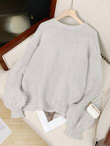 Áo khoác cardigan dáng rộng thời trang màu trơn thanh lịch cho nữ, áo len tay loe trễ vai, áo khoác dệt kim polyester đa năng cho thường ngày, hẹn hò, thu/đông - Kaki nhạt - Xem 11