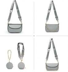 Multi Pochette Crossbody Bags For Women PU Leather Shoulder Handbag 3pcs Set-2025 - 灰色 - 查看 6