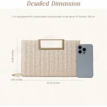 Straw Clutch Top Handbags Raffia Bag Purse Woven Tote CrossBag Women Beach Summer Travel 2025 - 白色 - 查看 2