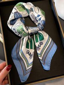 1 chiếc khăn lụa giả in hoa diên vĩ tím thanh lịch đa năng, khăn trùm đầu - Màu tím  Violet - Xem 3