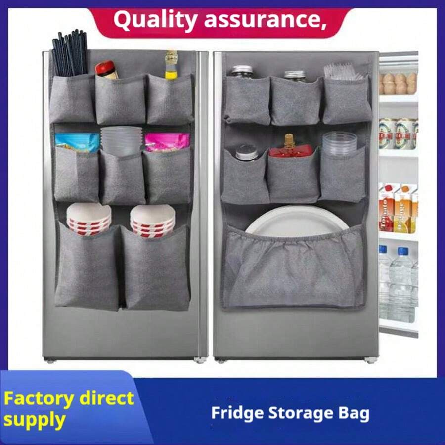 15-Pocket Fridge Storage Organizer Bag, Hanging Refrigerator Organizer Bag With Large Fabric Pockets For Plates, Utensils, Spices, Napkins And Other Daily Necessities, Suitable For Most Household Fridges, Dorms, Offices, Kitchens, And Schools