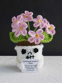 1pc Inspirational Potted Plant, Desktop Decor, Handmade Crocheted Flower, Mini Plant, Forget-Me-Not, Lily Of The Valley, Orange, Puff Flower, Sunflower, Cactus, Tulip Flower Handmade Warm Encouragement Card, Office Desk Decoration Room Decor Home Decor Ornaments Home Miniature Things