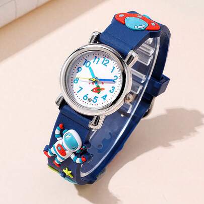 1pc Children's Quartz Watch With Astronaut & UFO Pattern, Suitable For Daily Wear Or As A Gift