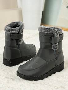 FZY New 2026 Winter Women's Ankle Boots And Short Boots: Stylish, One-Piece Mid-Calf Platform Boots With Adjustable Elastic Heels And A Thick, Fashionable Flannel Edging, Perfect For Winter Outdoor Activities And Can Be Paired With Valentine's Day Outfits. Available In Black, Red, Grey, And Blue. Women's Winter Clothing. A Top Choice For Valentine's Day Gifts. Stylish, Warm Black Ankle Boots; Comfortable And Versatile Low-Heeled Shoes; One-Piece Boots. Avant-Garde Elongated Women's Boots; Comfortable And Durable Concealed Wedge Boots. - Xám - Xem 2