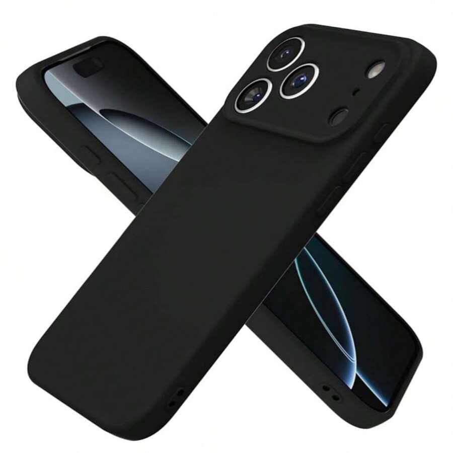 Ốp lưng điện thoại iPhone 17 Pro bằng silicon lỏng có [Bảo vệ toàn diện camera] [Lớp lót sợi siêu mịn chống trầy xước], Ốp lưng điện thoại màu trơn siêu mỏng chống sốc, tương thích với iPhone 17/16/15/14/13/12/11 Pro Max Plus - màu đen - Xem 1