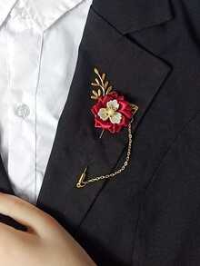 1 pieza Broche unisex, estilo coreano con flor de tela tipo margarita o crisantemo, alfiler de suéter, cadena de solapa con borla y aguja larga - Multicolor - Ver 16