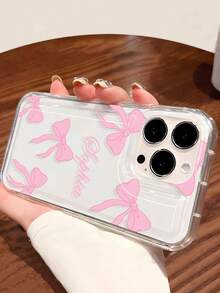 Funda de teléfono personalizada con diseño de lazo de cinta, gruesa y resistente a los golpes. Diseño de lazo personalizable, color y texto personalizados. Funda protectora gruesa y resistente a los golpes compatible con iPhone 11, 13, 15, 16 Pro Max. Regalo de cumpleaños, versión internacional, no la versión nacional. Regalo de aniversario, regalo de primavera. - transparente - Ver 5