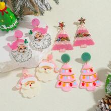 1 par de brincos fofos para o feriado, brincos pendurados de acrílico de Natal com Papai Noel de desenho animado, designs de árvores de Natal, adequados para mulheres casuais, festas, ocasiões natalinas - Multicolorido - Ver 1