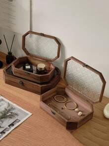 1 Piece Vintage-Inspired Handmade Wooden Cabinet With Elegant Glass Door Panel, Perfect For Organizing Cosmetics And Miscellaneous Items, Stylish Jewelry Storage Box, Chic Desktop Makeup Organizer, Ideal Gift For Women On Special Occasions And Holidays, Enhance Your Home Decor With This Timeless Storage Solution