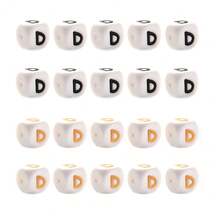 10pcs 12mm Simple Style White Base Black Letter + White Base Gold Letter Silicone Beads, DIY Jewelry Making Initial Letter Festival Gift Decorative Beads