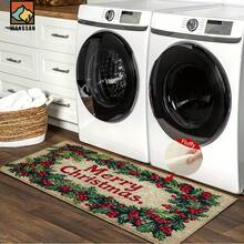 1 pieza Alfombra antideslizante para baño con diseño de bayas de acebo navideño, hecha de material de cachemir sintético con decoración esponjosa, adecuada para baños, entradas, cocinas y otras ocasiones. Se puede lavar a máquina. Es una decoración festiva y se puede regalar.