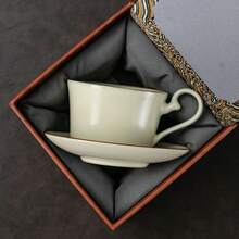 yuanhetang Juego de taza y platillo de café de cerámica de alta gama, taza de café de cerámica de horno Ru estilo nórdico, taza de té de cerámica premium, caja de regalo para inauguración de casa, se puede imprimir logotipo, taza premium