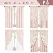 Linen Pink Curtains For Bedroom, Double Layered Curtain 84 Inch Length 2 Panels Set, Farmhouse Rod Pocket Curtains & Drapes With Tiebacks, Light Filtering Curtain For Living Room, 52 X 84 Inch - 粉紅52寬x84公升2包 - 查看 4