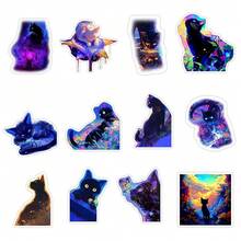 Colorful Space Galaxy Cat Accessories Decoration Fridge Magnet(12 Pack) Fun Tie Dye Merch Party Supplies Accessory Gifts Cruise Door Room Decor  Bumper Cabinets Sticker Decal Reusable - 彩色貓 - 查看 1
