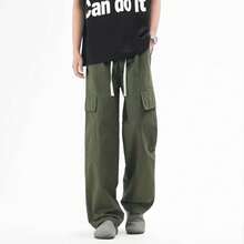 Khaki, Black, Beige Skate Twill Cargo Pants With Elastic - 軍綠色 - 查看 1