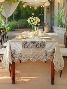 1pc Rectangular Tablecloth, Square Tablecloth Suitable For Kitchen, Conference Table, Table Cover Place Mat With Delicate 3d Gold Thread Embroidery Lace Edging. Made Of Velvet Material, Suitable For All Seasons, Dirt-Proof And Heat-Proof, Ideal For Home/ Festival Decoration Best Gifts,Wedding Tablecloth,Wedding Decor,Home Decor ,Room Decor, Birthday Graduation Birthday Decorations Party Decorations Bachelorette