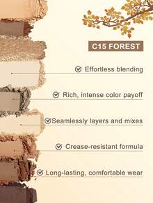 CATKIN 9-Color Matte & Shimmer Eyeshadow Palette, High Pigment Matte & Pearl Eyeshadows, Neutral Eyeshadow Palette, C15 Forest - C15 Forest - 查看 6