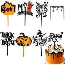 8pcs Halloween Cake Topper Acrylic Pumpkin Bat Ghost Decor Halloween Birthday Party Decor Supplies - Multicolor - View 1