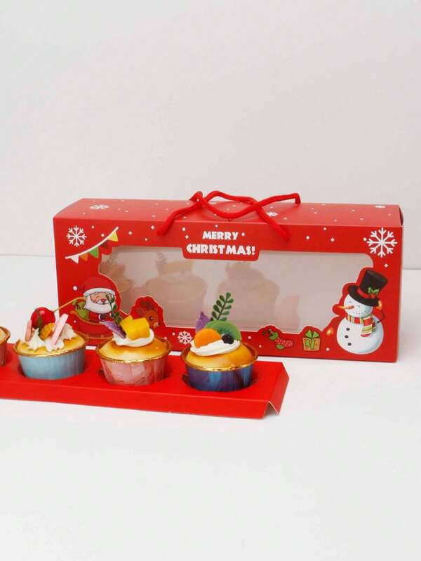5pcs/10pcs Christmas Gift Box, 4-Piece Muffin Paper Cup Cakes, Bakery Gifts, Christmas Transparent Window Packaging Bag, Bakery Shop Packaging Box, Drawer Box, Cartoon Christmas Cookie Box, Holiday Gift Box, Suitable For Baking, Bread, Cookies, Candy Packaging Box, Candy, Cookies, Cakes, Mooncakes, Etc. Christmas Christmas Decorations Christmas Pajamas Christmas Gifts Christmas Decor