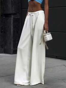 法式简约系带百褶宽松阔腿裤