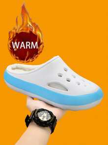 Men's Slippers Winter New Thickened Warm Plush Lined Hole Slippers, Unisex Thick Sole Anti-Slip Warm Slippers, Suitable For Indoor And Outdoor Wear, Couple Style, Unisex