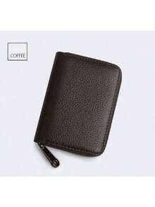 Genuine Leather Credit Card Holder Wallet, ID Bag Storage Bag, Zipper Wallet - màu đen - Xem 3