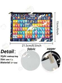 1pc Periodic Table Zipper Closure Makeup Bag, Durable Fade-Resistant Canvas Pouch, Convenient Storage Bag, Student Pencil Case, Canvas Toiletry Bag, Pen Pouch Travel Bag, Snack Bag - Multifunctional Bag - Best Gift For Friends, Double-Sided Printing Christmas Gift