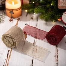 1pc 5 Meter X 6.3 Cm Mesh Tulle Roll For Christmas Decoration, Mesh Metallic Decoration Mesh Ribbon For Christmas Tree Garland Decor, Red Golden Mesh Webbing For Christmas Evening Party Decoration Supplies, DIY Gift Wrapping, Craft Packaging Supplies - Multicolor - View 4