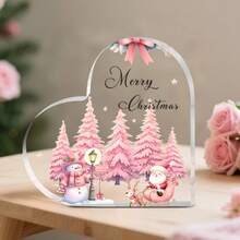 1pc Christmas Desk Decoration Sign, 4X4 Inches, Santa Claus Square Acrylic Ornament, Christmas Quote Design, Pink Christmas Decor, For Living Room Decoration