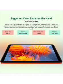 BLACKVIEW Zeno 1 平板电脑，全球版，可选 6GB+256GB/4GB+64GB 内存，8 英寸高清显示屏，90Hz 刷新率，6000mAh 电池，八核紫光展锐 Tiger T615 处理器，800 万像素后置摄像头，双盒立体声扬声器，支持 SLM 卡，支持 Widevine L1 1080P 视频播放 - 黑色 - 查看 5