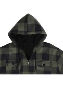 Men's Winter Jacket, Hoodie,Heavy Thick Flannel Plaid Jacket Sherpa Fleece Lined Hoodies For Men Zip Up Winter Warm Coat Buffalo Zipper Sweatshirt - 綠色格 - 查看 5