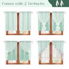 Linen Kitchen Tier Curtains 36 Inch Length, Double Layer Kitchen Curtain 2 Panel Sets Rod Pocket Short Window Curtains With Tiebacks, Rustic Window Treatments For Bathroom Cafe, Light Green - LightGreen26Wx36LPackof2 - View 4