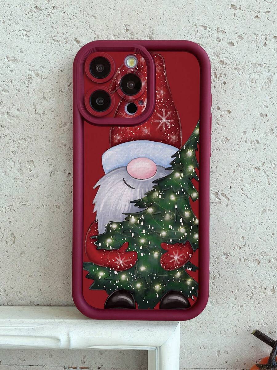 1 pezzo Custodia protettiva per telefono compatibile con 11 Pro Max/12 Pro Max/13 Pro Max/14 Pro Max/15 Pro Max/16 Plus/16 Pro Max, Galaxy A55/A15/S24 Ultra, Redmi, OPPO/Realme, VIVO, Infinix, Honor, One Plus, con motivo di Babbo Natale che tiene un albero di Natale, spessa e antiurto, colore bordeaux