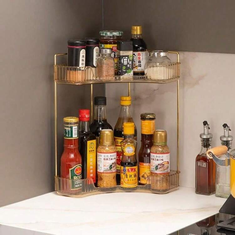 2-Tier Corner Bathroom Counter Organizer – Classic Storage Shelf For Makeup, Perfume & Toiletries, Space-Saving Countertop Tray Fits Bathroom, Dresser, Kitchen (Gold) - Vàng-2 Cấp - Xem 4