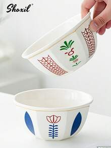 shoxil 1 Stück blauer Blumen-gemusterter Matcha Schale, achteckige Keramikschale, Dessertschale für Obst und Snacks, hochästhetische Frühstücksschale & Milchtasse, mit Dattelpalmen-/Udam-Rosendekor, leicht zu reinigen, geeignet für die saudische Nationaltagshospitalität, Reisen und Innenhöfe - Matcha-Schale - Übersicht 2