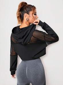 网眼拼接运动卫衣 短款卫衣 秋季长袖卫衣 - 黑色 - 查看 1