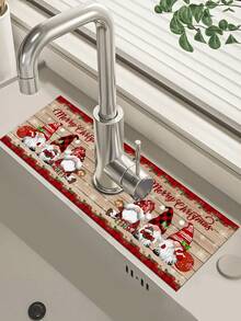 1 件 14*38 厘米圣诞厨房硅藻土垫，带圣诞老人、雪人、侏儒、雪花和麋鹿图案，圣诞装饰水龙头吸水垫，浴室水龙头防溅垫，防潮防滑水龙头垫，厨房台面配件，2025 年家居圣诞装饰礼物 - 彩色 - 查看 8