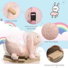 HOMCOM Kids Rocking Rabbit, Plush Rocking Horse Ride-On W/ Sound, Wood Base, Seatbelt, For Ages 18-36 Months, Pink - Pink - View 7